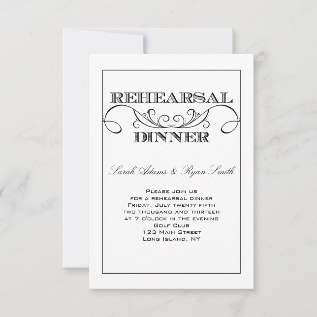 Swirl White and Black Rehearsal Dinner Invitation (Front)