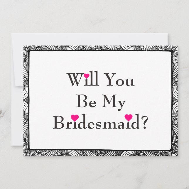Swirl Will you be my Bridesmaid with Pink Heart Invitation (Front)