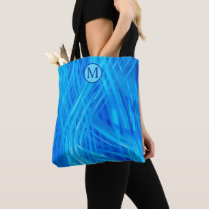 Swirled Blue Light Abstract Pattern Monogram Tote Bag
