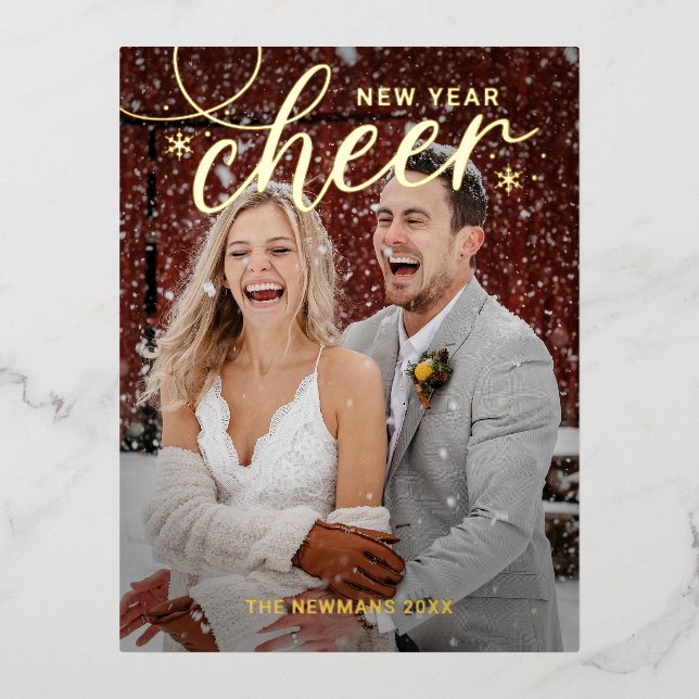 Swirled Cheer FOIL Happy New Year Card Postcard (Front)