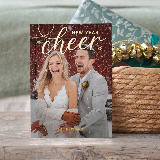 Swirled Cheer Foil Happy New Year Photo Card (Creator Uploaded)