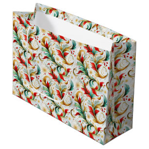Swirled christmas floral large gift bag