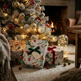 Swirled christmas floral wrapping paper