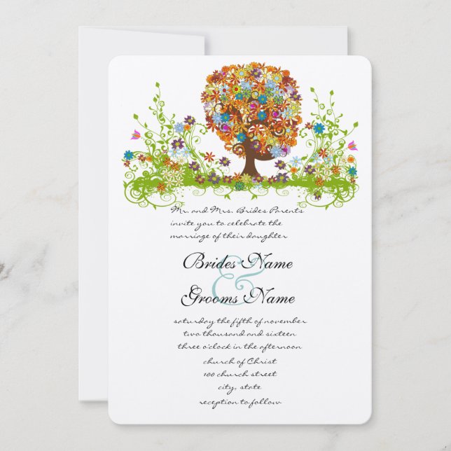 Swirled Flower  Love Tree Wedding Invitation (Front)
