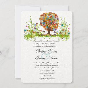 Swirled Flower Love Tree Wedding Invitation