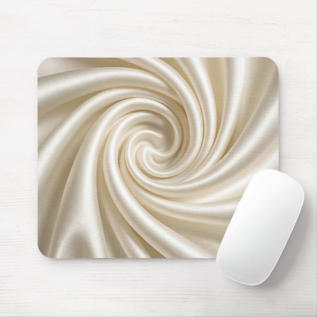 Swirled Ivory Satin Fabric Abstract Mouse Pad (With Mouse)