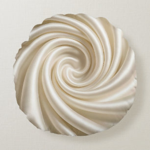 Swirled Ivory Satin Fabric Abstract Round Cushion