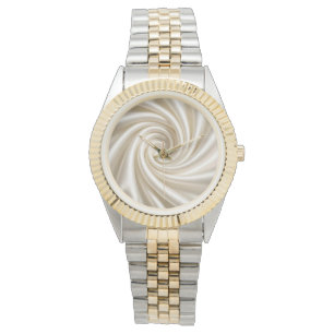 Swirled Ivory Satin Fabric Abstract Watch