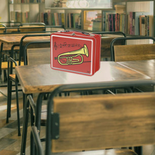 Swirled Music Staff Trumpet Drawing   Initials Metal Lunch Box