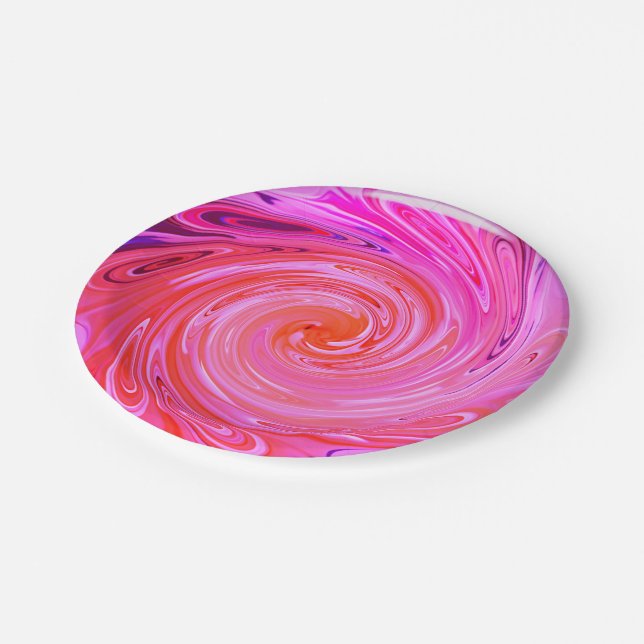 Swirled Petals, Pink-Paper Party Plates (Angled)
