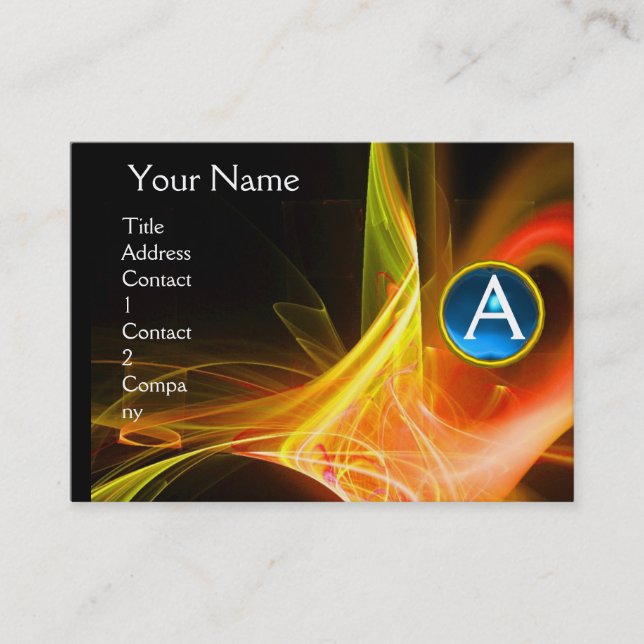 SWIRLGEM MONOGRAM Vibrant black yellow blue Business Card (Front)