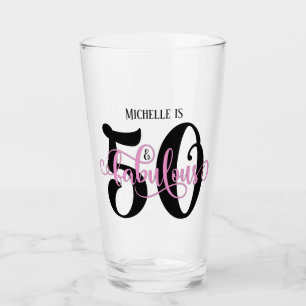 Swirling 50 & Fabulous Birthday w/ Name, Hot Pink Glass