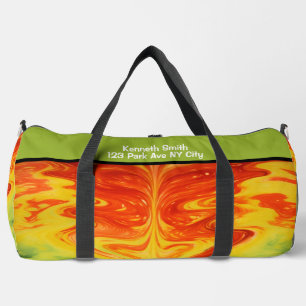 Swirling Abstract Fire Gear Monogram Personalized Duffle Bag