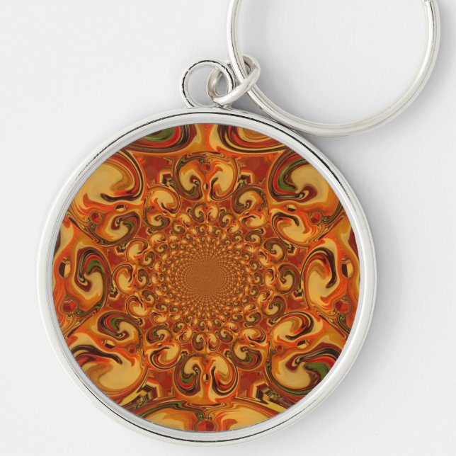 Swirling Abstract  orange, brown, and green tones  Key Ring (Front)