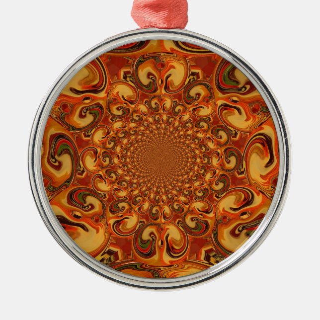 Swirling Abstract  orange, brown, and green tones  Metal Tree Decoration (Front)