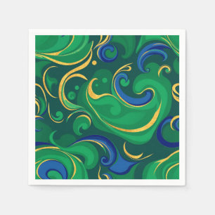 Swirling Abstract Pattern in Rich Green and Gold Napkin