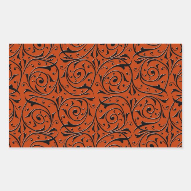 Swirling Black Vines on Copper Orange Rectangular Sticker (Front)