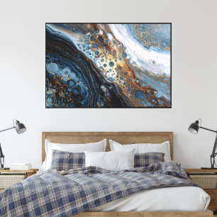 Swirling Blue & Gold Fluid Abstract Art Canvas Print