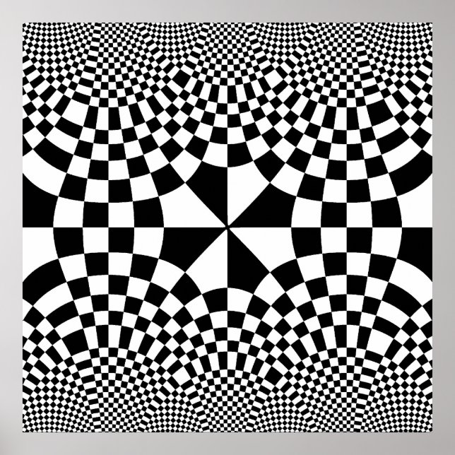Swirling Checkers Optical Illusion Black & White Poster (Front)