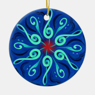 Swirling Clefs and Colourful Keyboard Circle Ceramic Tree Decoration