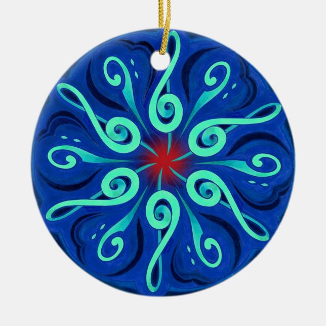 Swirling Clefs and Colourful Keyboard Circle Ceramic Tree Decoration (Front)