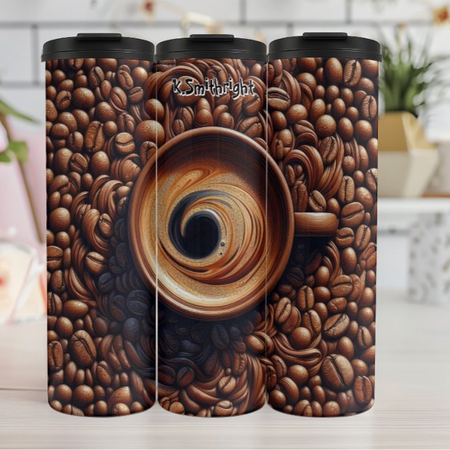 Swirling Coffee Surrounded by Beans Thermal Tumbler (Creator Uploaded)