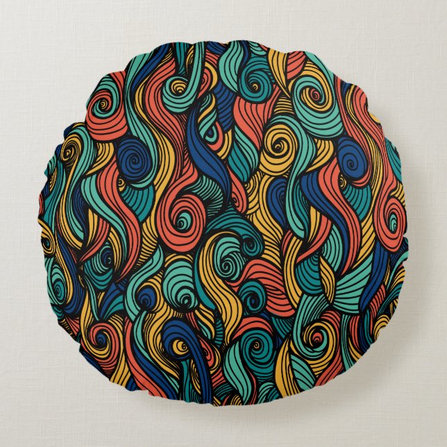 Swirling colours – dynamism for your home round cushion (Front)