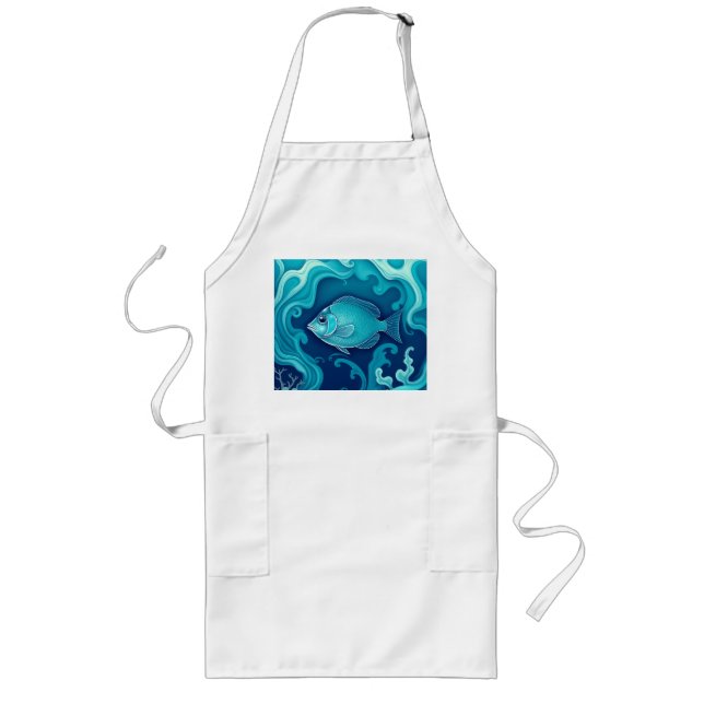 Swirling Coral Fish Art Long Apron (Front)
