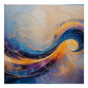 Swirling Cosmic Abstract Energy Waves in Gold  Poster