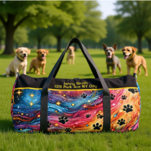 Swirling Cosmic Paw Print Monogram Personalise Duffle Bag