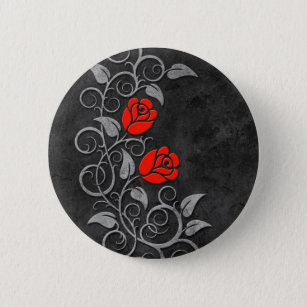 Swirling Dark Stone Red Roses 6 Cm Round Badge