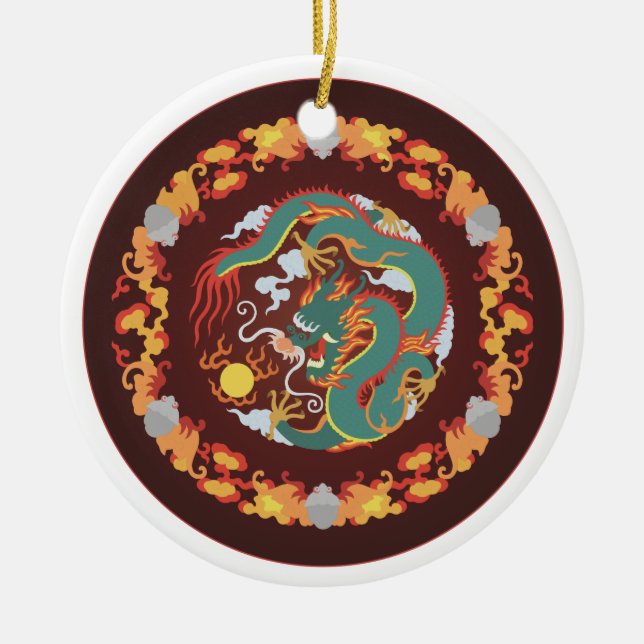 Swirling Dragon Ceramic Tree Decoration (Front)