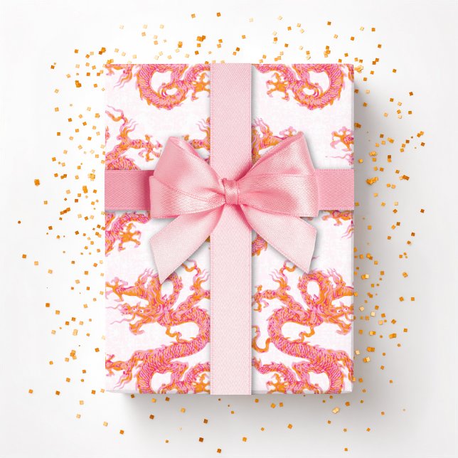 Swirling Dragon in Pink and Orange Wrapping Paper (Creator Uploaded)