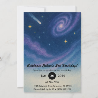 Swirling Galaxy and Shooting Star Night Birthday Invitation