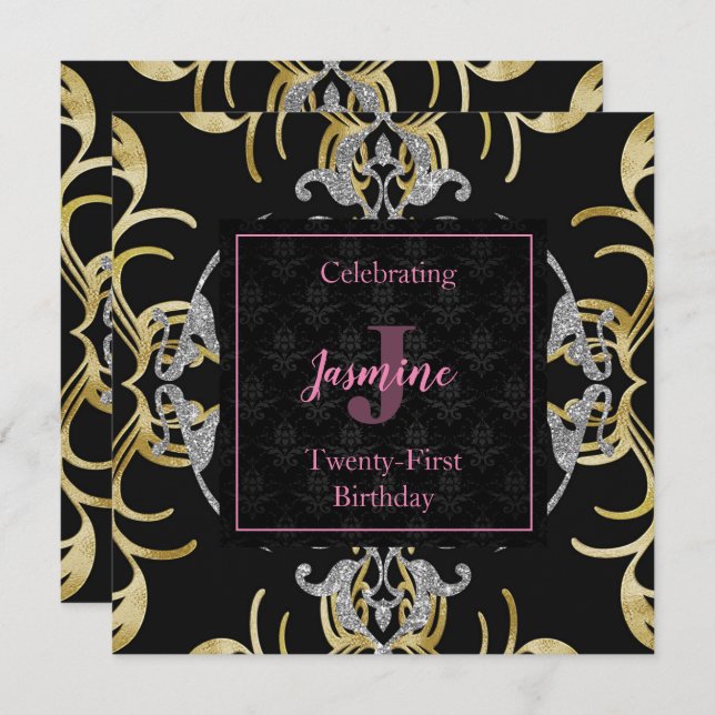 Swirling Gold and Silver Birthday Invitation (Front/Back)