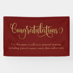 Swirling Gold Glitter Congratulations Burgundy Red Banner
