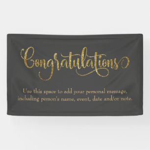 Swirling Gold Glitter Congratulations Dark Grey Banner