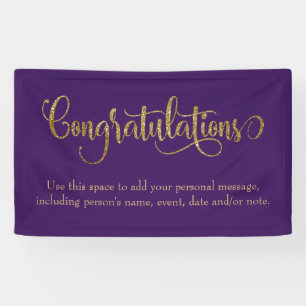 Swirling Gold Glitter Congratulations Deep Purple Banner