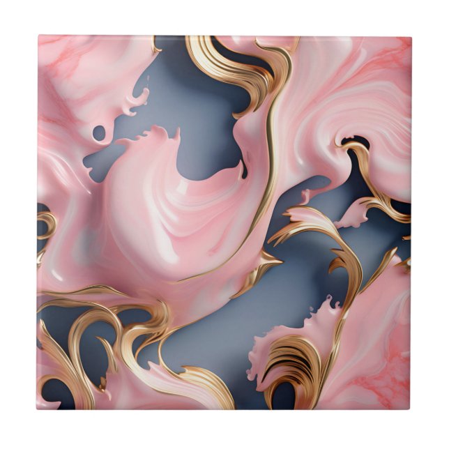 Swirling Gold Marble Pattern with Pastel Coral Tile (Front)