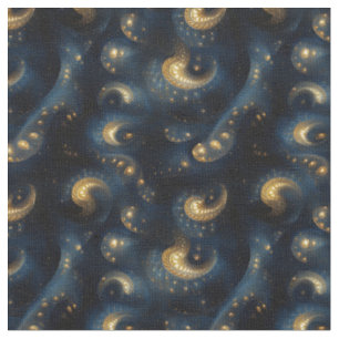 Swirling Gold on Blue & Black Fabric