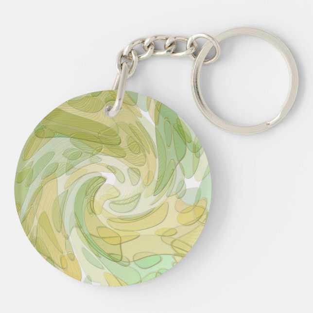 Swirling Green Yellow Abstract Art Key Ring (Back)