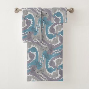 Swirling Hares 3 Blue emerald Bathroom Towel Set
