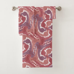 Swirling Hares 8 red Bathroom Towel Set