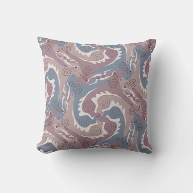 Swirling Hares Tesselation Blue Grey Pillow 1 (Front)