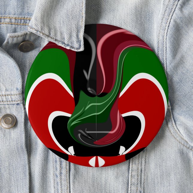 Swirling Kenyan Flag: A Modern Motif Art 6 Cm Round Badge (In Situ)