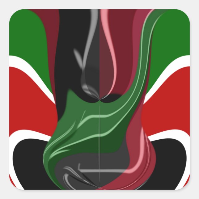 Swirling Kenyan Flag: A Modern Motif Art Square Sticker (Front)