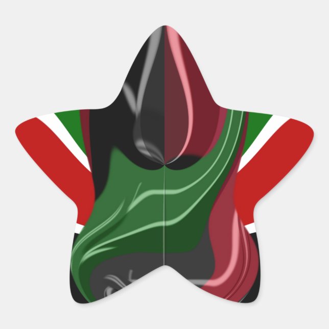 Swirling Kenyan Flag: A Modern Motif Art Star Sticker (Front)