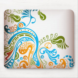Swirling Leaves and Birds Mouse Pad