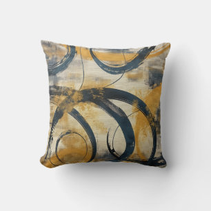 Swirling Lines & Color Splashes: Mustard, Slate Bl Cushion