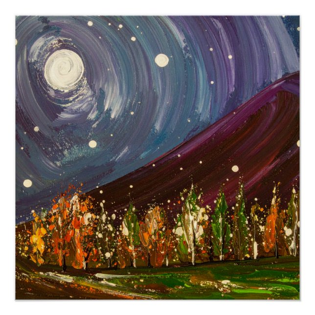 Swirling Night Over Autumn Trees Poster (Front)